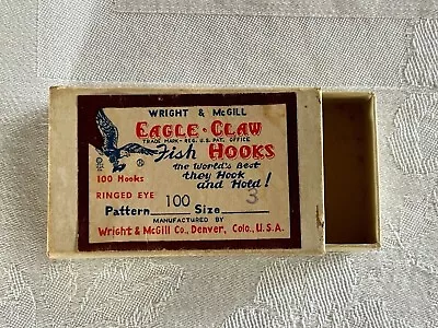 Vintage~Wright & McGill Eagle Claw~Empty Box~Fish Hooks Box~Pattern 100~Size 3 • $4