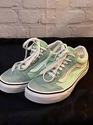 Vans Old Skool Low Top Lace Up Aqua Teal Skate Sneakers Women 7 Mens 5.5 Shoes • $9.90