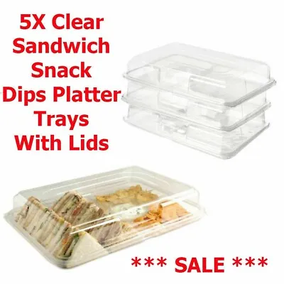 £17.99 • Buy 5X Sandwich Snack Dips Platters Trays With Lids CLEAR For Party Catering Buffet