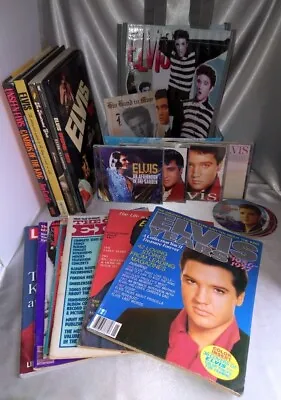 Lot (21 Pieces) ELVIS PRESLEY Memorabilia: Books Magazines Music CDs Coasters • $128.46