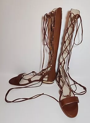 Louise Et Cie Gladiator Laced Sandals Lo-Kaelyn Brown Leather Knee High Sz 9M • $79.99