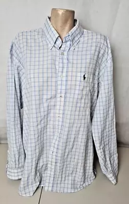 Polo Ralph Lauren Men Long Sleeve Casual Dress Shirt Blue Check Size 17-34 • $27.95