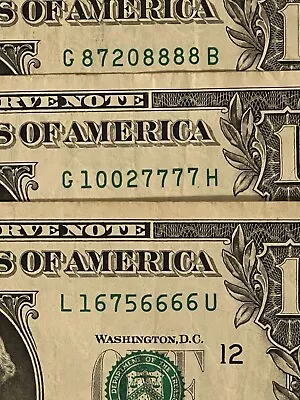 Lot Of 3 Trailing Quad 6s 7s And 8s Fancy Serial Number  $1 One Dollar Bill • $4.95