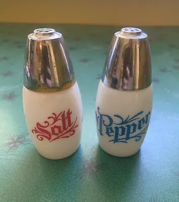 Westinghouse Milk Glass Salt & Pepper Shakers W/ Red Blue Lettering Vtg • $15