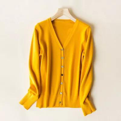 $15.83 • Buy Women's Cashmere Blend Sweater Solid Color Simple V- Neck Cardigan Jacket Coat
