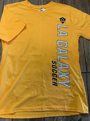 NWT Boys LA Galaxy Soccer Nice Gold Short Sleeve Bold Logo T-Shirt Large 14/16 • £14.47