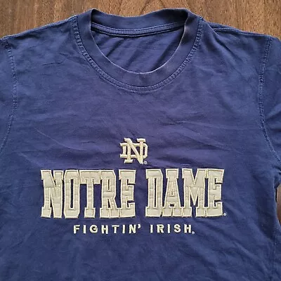 Vintage Notre Dame Tee T-SHIRT Blue Stitched Embroidered Mens M/L USA • $16.95