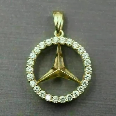 3Ct Round Cut Simulated Diamond Mercedes Pendant Women's 14K Yellow Gold Plated • $140.79