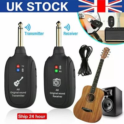 UHF Guitar Wireless System Transmitter + Receiver Built In Rechargeable Battery • £14.29