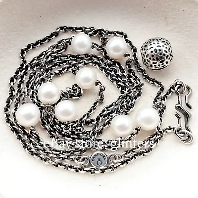Pandora Oxidized Silver Necklace With Freshwater Pearls And S-Lock #591023OXP-80 • £158.13