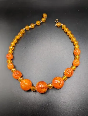 Vintage Graduated Orange Celluloid Bead Choker Necklace Retro Early Plastic • $12