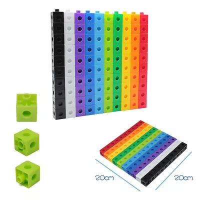 100 X 2cm Math Link Cubes Interlocking Snap Counting Blocks Toy Gift Early Learn • £8.99