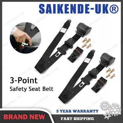 2x Retractable 3 Point Safety Seat Belt Straps Car Vehicle Adjustable Belt Kits • $42.75