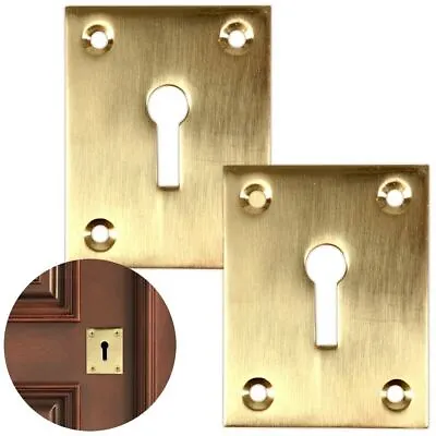 £4.99 • Buy 2 X Solid Brass KEY ESCUTCHEONS Euro Square Rectangle Keyhole Lock Cover Plate