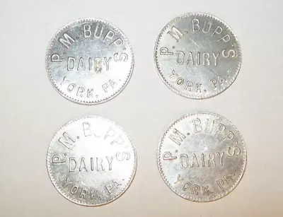 4 P. M. Bupp's Dairy PA 5 Cent Bottle Tokens Pennsylvania Token Bupp Milk • $6