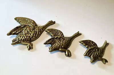 Set Of 3 British Vintage Graduated Wall Hanging Flying Brass Ducks Geese 1960s • £29.95