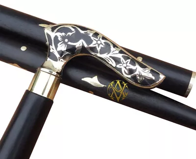 $28.86 • Buy Brass Victorian Handle Wood Solid Cane Stick Walking Casual Sticks For Men/Women