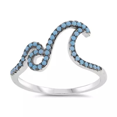 Turquoise Ocean Wave Micro Pave Ring .925 Sterling Silver Band Size 4-10 NEW • $15.95