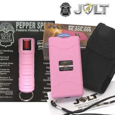Jolt Mini 86000000 Stun Gun + Police Magnum PEPPER SPRAY Combo Set - PINK • $18.88