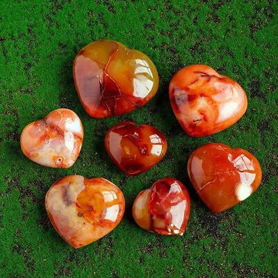 Natural Carnelian Heart Carved Crystal Palm Stone Home Decor Gifts Gemstone • $11.50