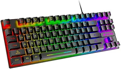$21.89 • Buy Luminous USB Wired 87-Keys Mechanical Gaming Keyboard RGB Backlit For PC Laptop