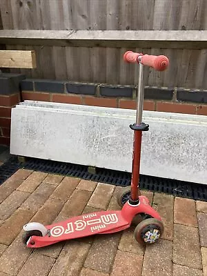 Micro Mini 3-Wheel Scooter With T-bar Handle Red For Ages 2-5 • £7.50