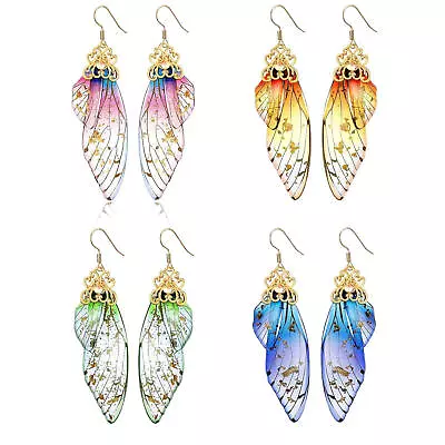 Handmade Fairy Wing Earrings Insect Butterfly Wing Drop Dangle Foil Rhinestones • $15.29