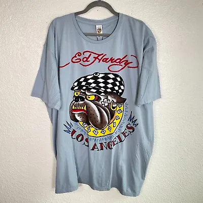 Ed Hardy Shirt Mens 4XL Bulldog Los Angeles Graphic Tee Y2K Crewneck XXXXL NEW • $17.99