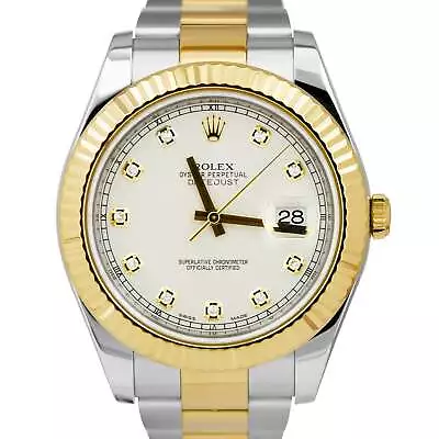MINT PAPERS Rolex DateJust II 2 Ivory DIAMOND 18K Gold 41mm Watch 116333 BOX • $11993.11
