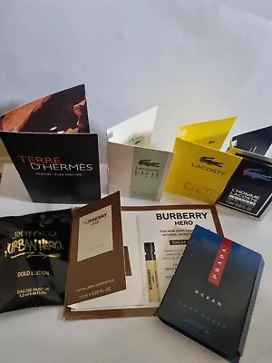 MENS AFTERSHAVE SAMPLES VIALS JOB LOT Prada Jimmy Choo Burberr Lacoste D'hermes  • £13.45