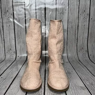 Ugg Heirloom Apricot Lace Up Fabric Fashion Boot Size 8 Pink Ballet EUC • $69.98