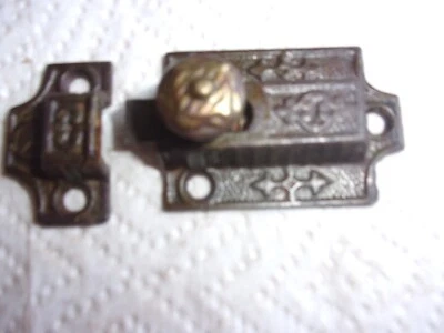 $15 • Buy Antique Vintage Ornate  Victorian Cabinet Door Bolt Lock Latch W/ Keeper