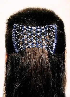 Women Blue Diamonds Easy Magic Beads Double Hair Grip EZ Comb Clip Stretchy  • £5.98