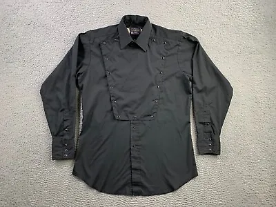 Vintage Panhandle Slim Shirt Mens 16 Black Pearl Snap Western Bib Made In USA • $33.88