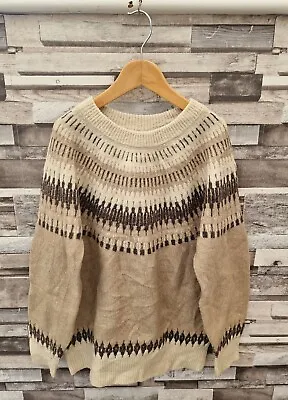 £24.99 • Buy Mens Vtg 90s Fairisle Icelandic Pattern Winter Wool Pullover Knitted Jumper Uk M