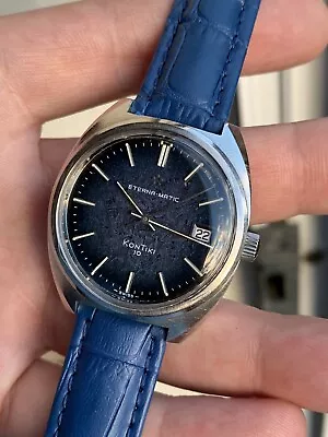 £479 • Buy Vintage Eterna Kontiki 10 Blue Jeans Dial Automatic Mens Watch 633.1501.41 + Box
