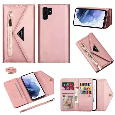 Zipper Leather Case Wallet Cover For Samsung S23 Ultra S22 S21 S20 S10 Plus Note • $19.89