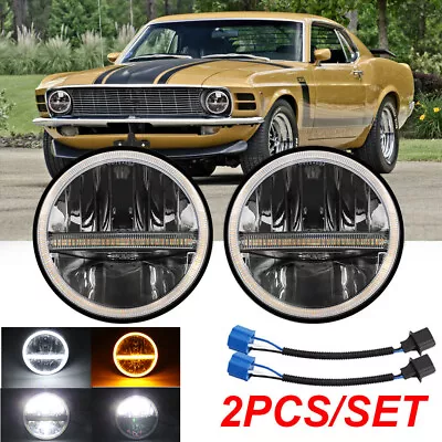 Pair 7  INCH LED Headlights Halo DRL For Ford Mustang 1970-1973 Bronco 1966-1977 • $82.99