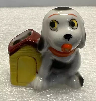 Vintage Kitsch Ceramic Puppy Dog W/House Planter Japan 2.75  Tall Big Eyes • $13