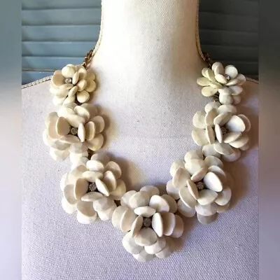 J. Crew Rhinestone White Flower Necklace Faceted Petals Brass Tone Single Strand • $25