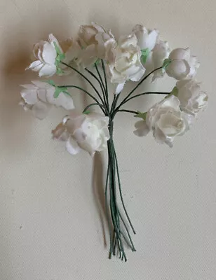 Pretty Vintage Millinery Fabric White Roses ~ 12 Single Stems ~ Unused Condition • $4.50