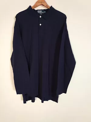 Polo Ralph Lauren Men's Size XXL Navy Blue Pony Logo Long Sleeve Polo Shirt • $19.99