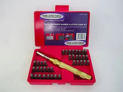 38pc Letter & Number Punch Set Solid Brass Automatic Punch 2 Symbols W/Case #165 • $12.99