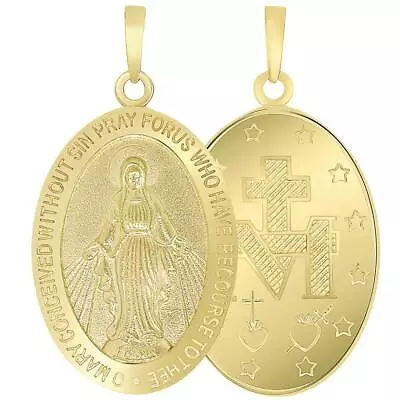 14k Yellow Gold Classic Miraculous Medallion Of The Virgin Mary Pendant • $170