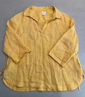 Sigrid Olsen LINEN Top Blouse Women Size LARGE Yellow Swing Top • $15