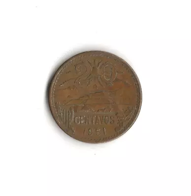 1951 Mexico - 20 Centavos - 275 - Brass - 10g • $0.76