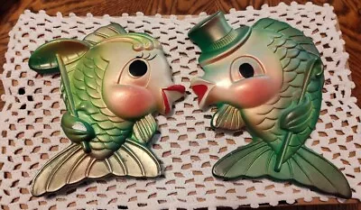 Vintage Miller Studios 1969 Mr. & Mrs. Kissing Fish Chalkware Wall Decor Art • $39.50