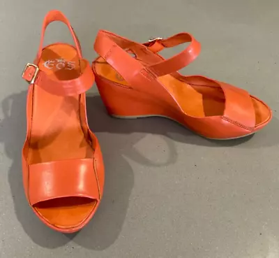 EOS Orange Leather Covered Wedge Heel Shoe. As New. Sz EUR 38 • $18