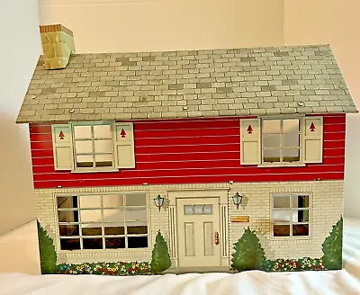 Vintage MARX TOYS Doll House Metal Tin Litho Red White Two Story • $25