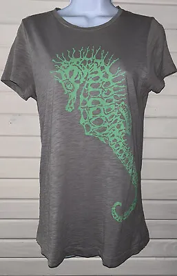 J CREW Sz SMALL Seahorse Graphic T-shirt Tee 100% Cotton Gray Green *VGUC • $11.99